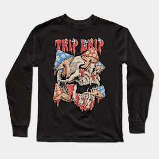 Trip Drip Skull Melting Mushroom Long Sleeve T-Shirt